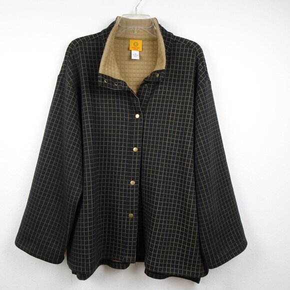 Ruby Rd Jacket Women's Plus Size 3X Black Windowpane Relaxed Fit Snap Front - Picture 1 of 10